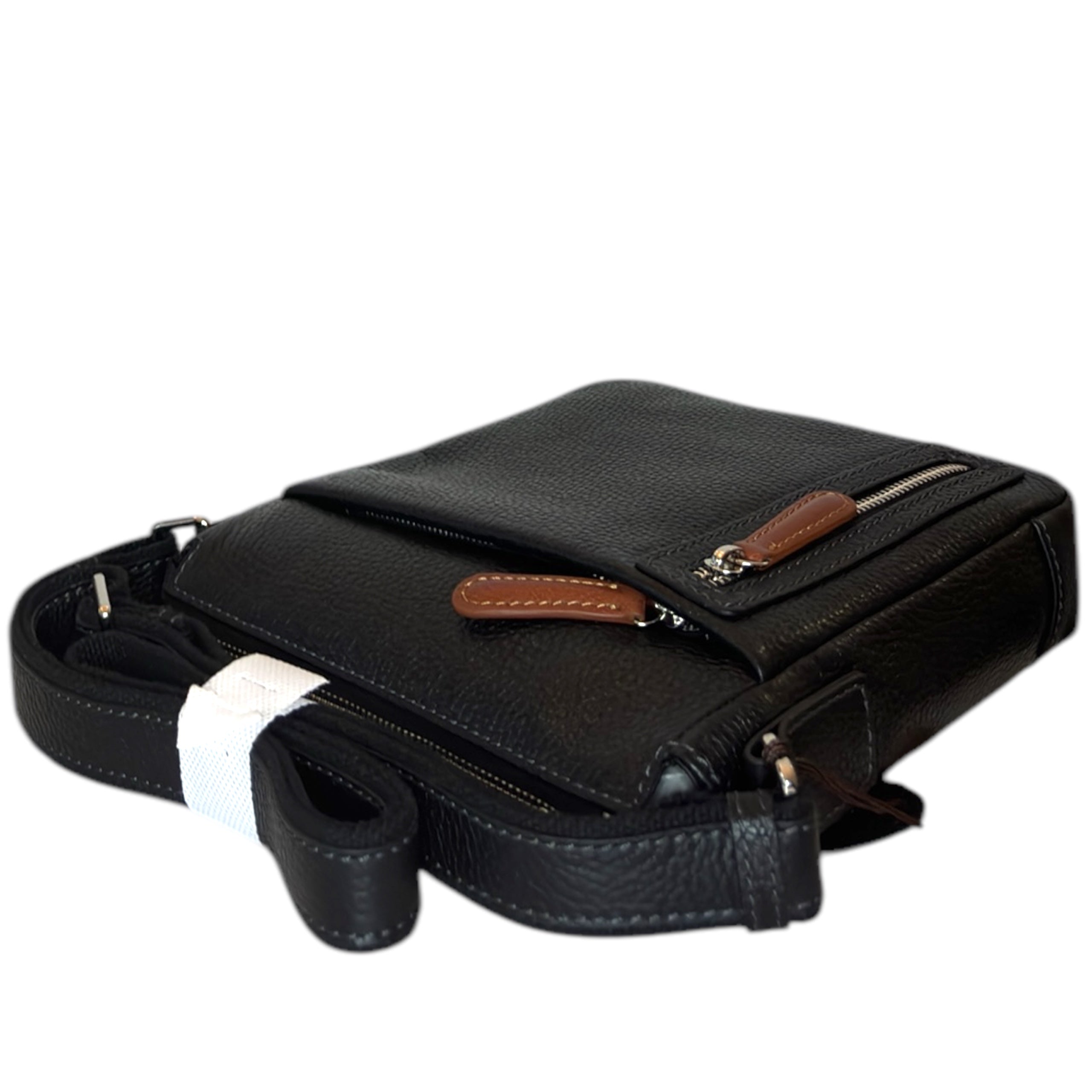 Bolso Bandolera para Hombre - Cuero Genuino Negro, Correa Ajustable, Estilo Empresarial y Casual, Bolso de Hombro para Viajes - BIOLUXSO