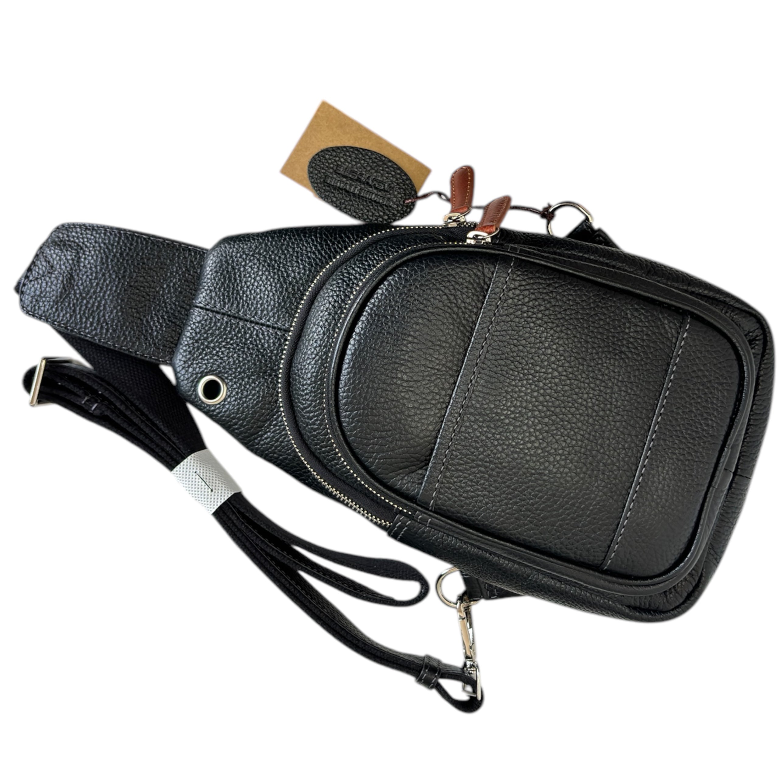 Bolso Bandolera para Hombre de Piel Natural – Compacto, Versátil y Elegante, con Puerto para Cable, Negro