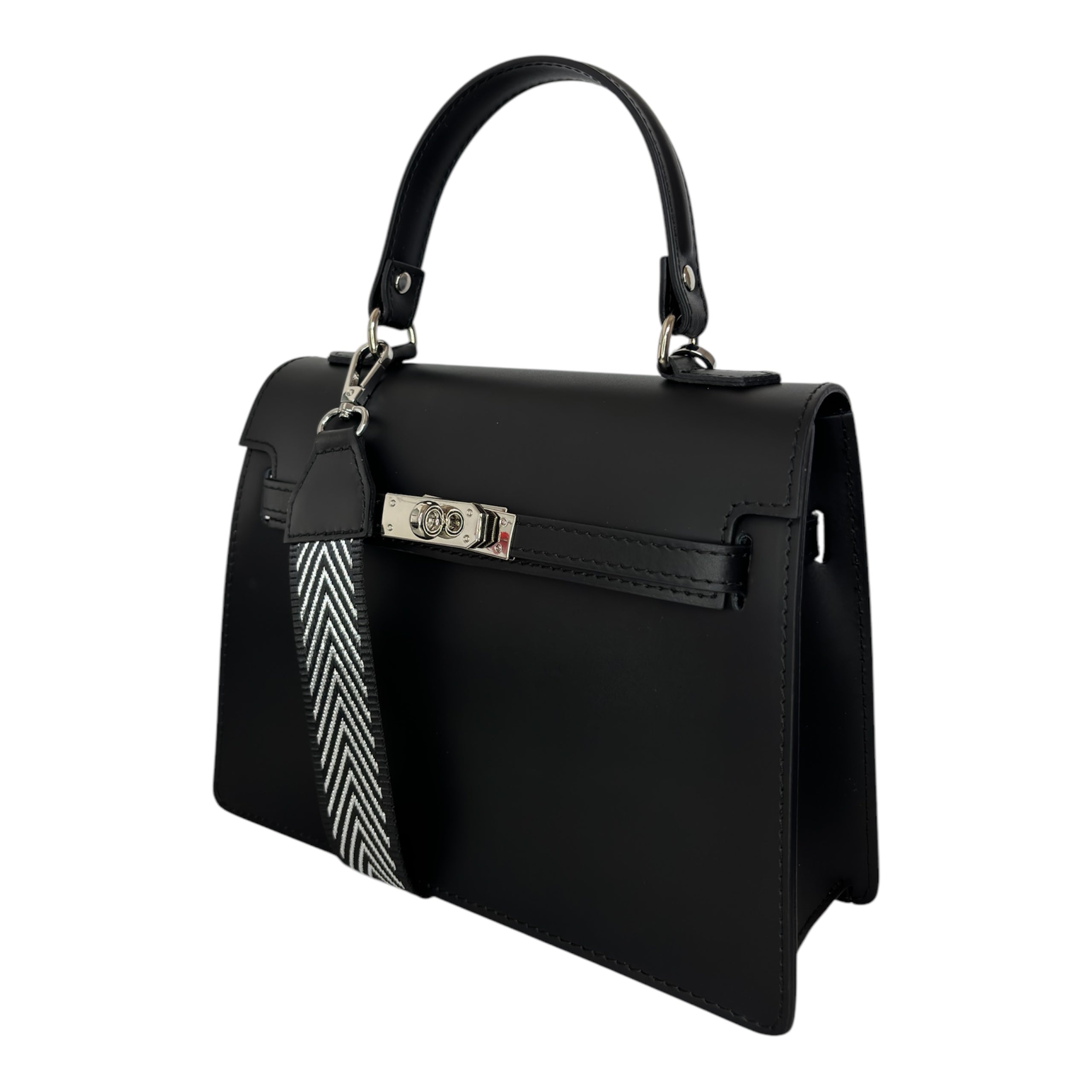 Bolso de Mano de Piel Genuina para Mujer – Elegancia Italiana con Correa Desmontable, Color Negro