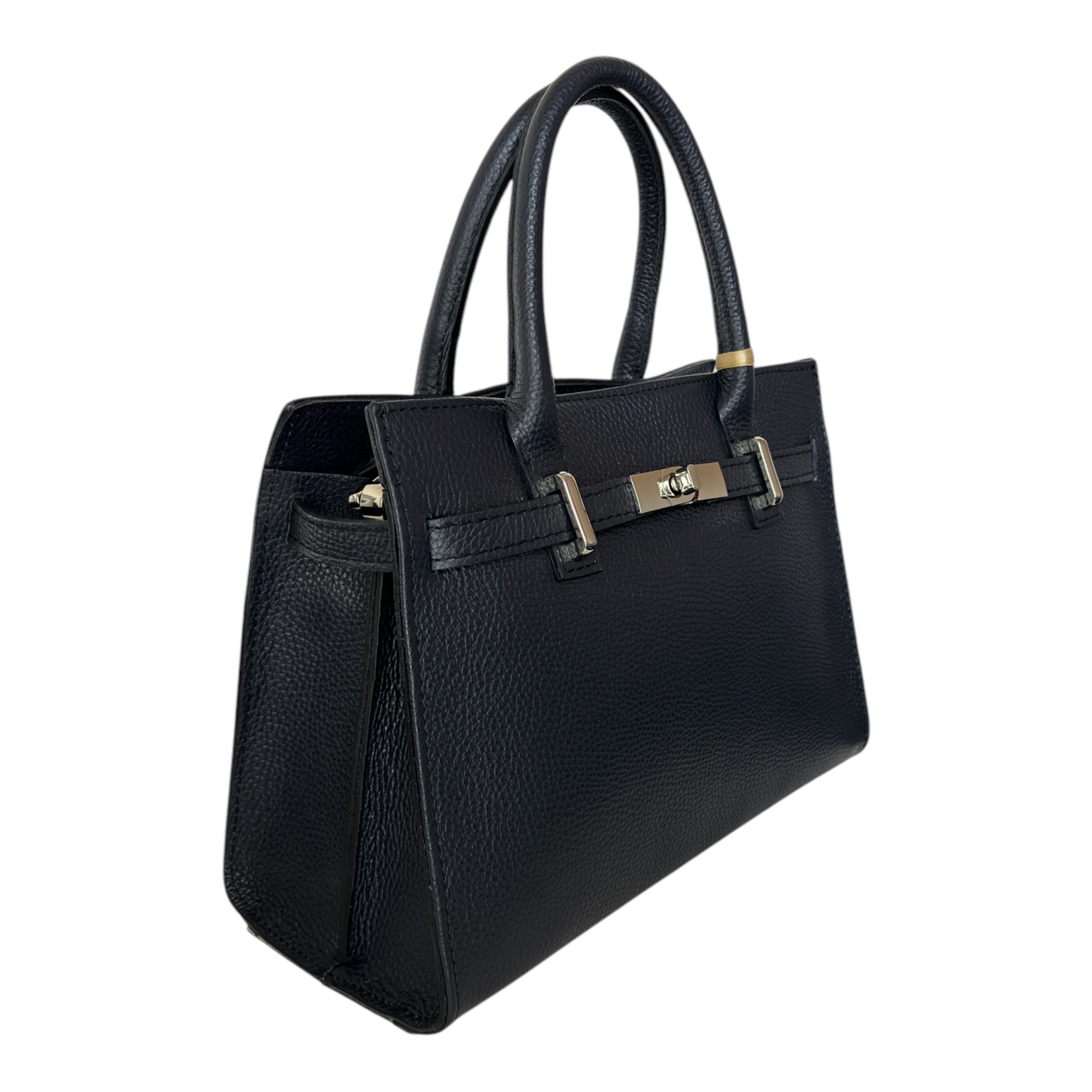 Bolso de Mano Mujer en Piel Auténtica Italiana – Diseño Elegante con Doble Compartimento y Correa Desmontable, Color Negro - BIOLUXSO