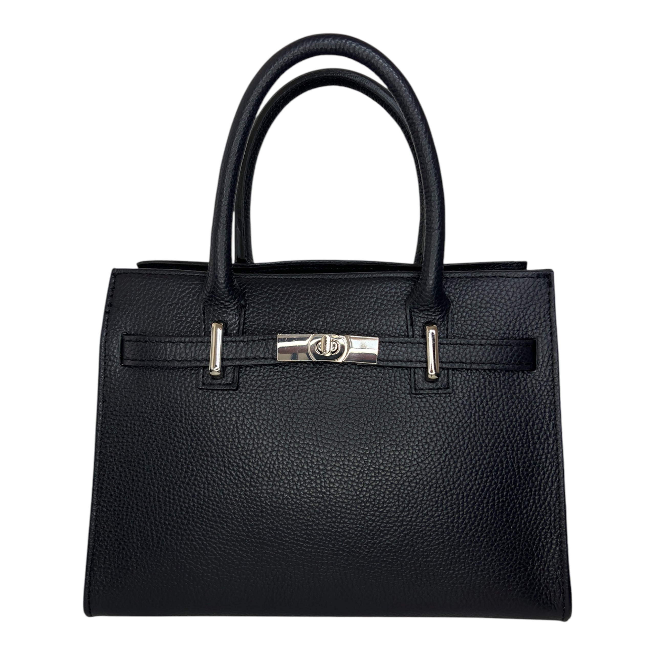 Bolso de Mano Mujer en Piel Auténtica Italiana – Diseño Elegante con Doble Compartimento y Correa Desmontable, Color Negro