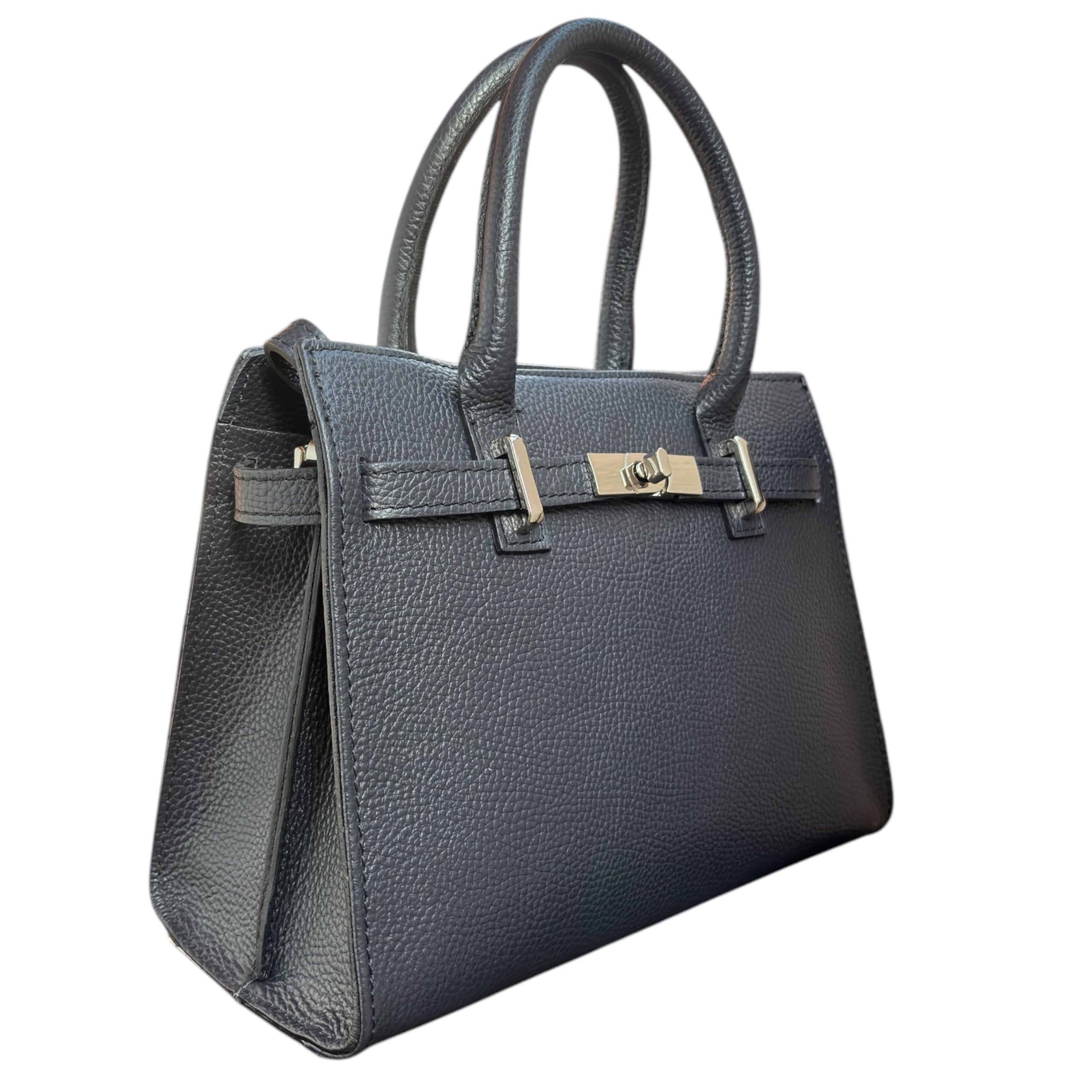 Bolso de Mano Mujer en Piel Auténtica Italiana – Diseño Elegante con Doble Compartimento y Correa Desmontable, Color Negro - BIOLUXSO